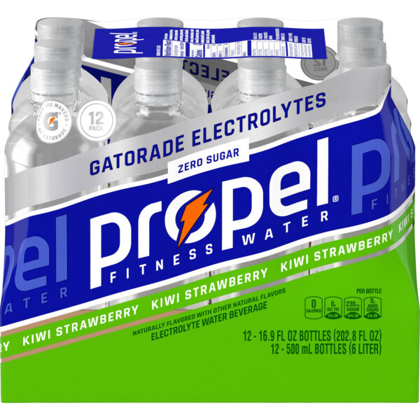 Propel Electrolyte Enhanced Water Sports Drink, Kiwi Strawberry Flavored Water, Zero Calorie & Zero Sugar Hydration with Electrolytes and Vitamins C & E, 16.9 fl oz Water Bottles (12 Pack)​
