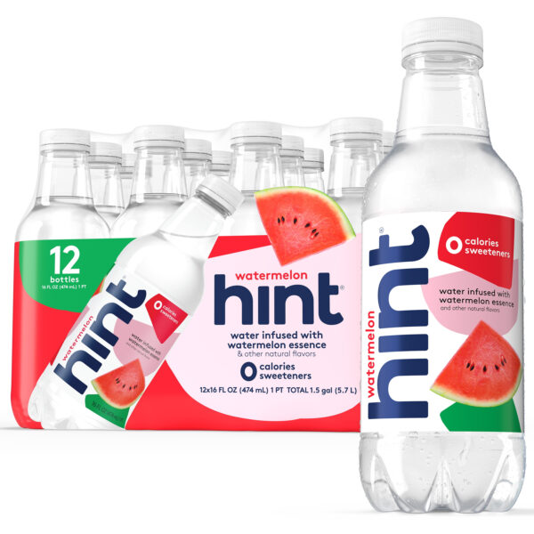 Hint Watermelon Flavored Water, 16 fl oz, 12 Pack Plastic Bottles