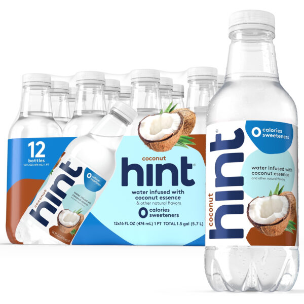 Hint Coconut Flavored Water, 16 fl oz, 12 Pack Plastic Bottles