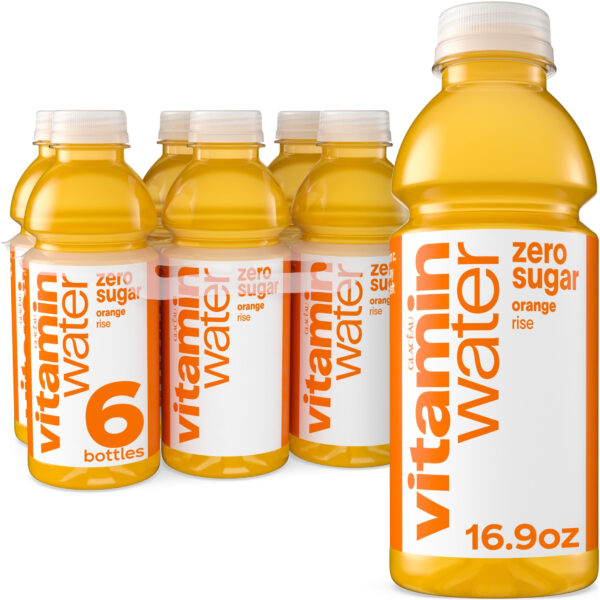 vitaminwater Rise Zero Sugar Orange Flavored Water Beverage, 16.9 fl oz, 6 Pack Bottles