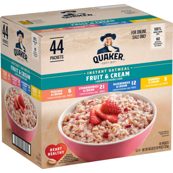 Quaker Instant Oatmeal, Fruit & Cream, 4 Flavor Variety Pack, 44 Packets