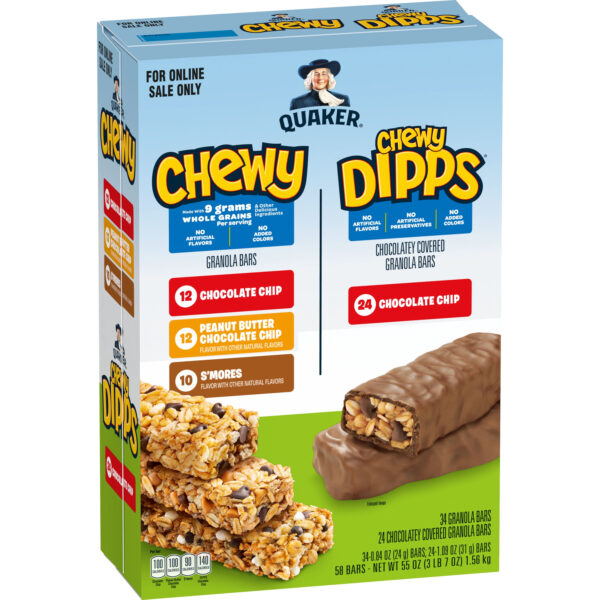 Quaker Chewy Granola Bars, Chewy and Dipps 4 Flavor Variety Pack, 58 Count