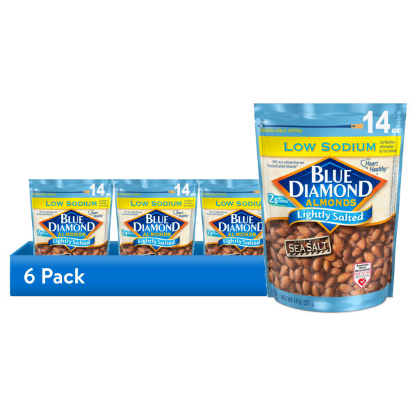 (6 pack) Blue Diamond Almonds, Lightly Salted Low Sodium Snack Nuts For Gluten Free Snacking, 14 oz.