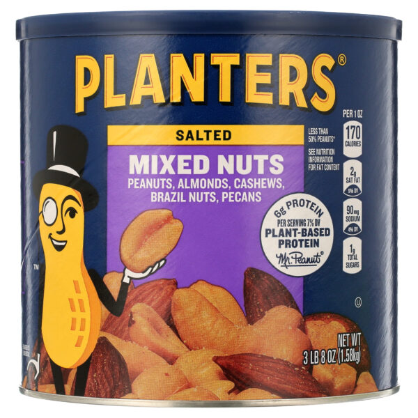 PLANTERS Salted Mixed Nuts, Party Snacks, Plant Based Protein, 56 oz Canister