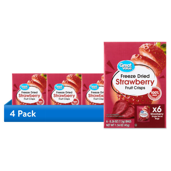 (4 pack) Great Value Freeze Dried Strawberry Fruit Crisps, 0.26 oz, 6 Count