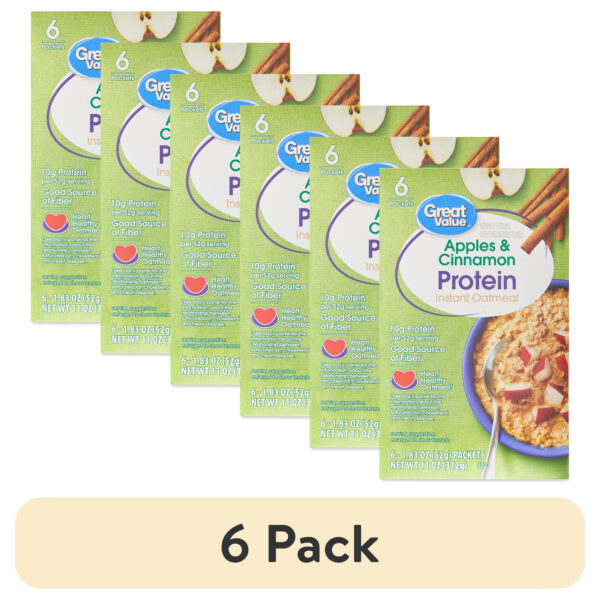 (6 pack) Great Value Apples & Cinnamon Protein Instant Oatmeal, 1.83 oz, 6 Count