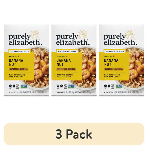 (3 pack) Purely Elizabeth Superfood Oatmeal, Banana Nut, Gluten-Free, 1.52 oz, 6 Packets