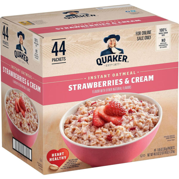 Quaker Instant Oatmeal, Strawberries and Cream, 44 Packets