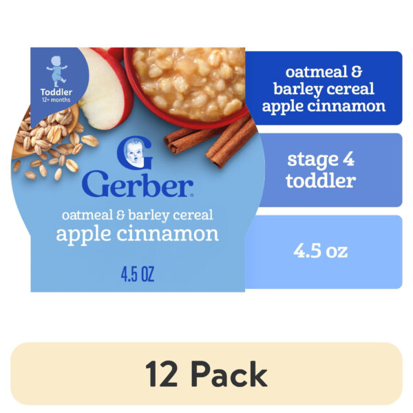 (12 pack) Gerber Mealtime for Toddler, Oatmeal & Barley Cereal, Apple Cinnamon, 4.5 oz