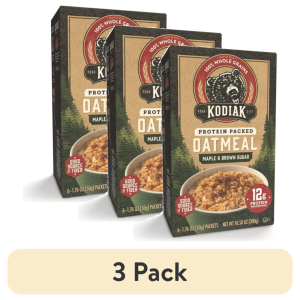(3 pack) Kodiak Protein-Packed Maple Brown Sugar Instant Oatmeal Packets, 1.76 oz (6 Count)