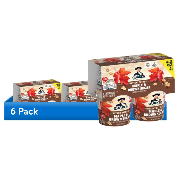 (6 pack) Quaker, Instant Oatmeal, Maple & Brown Sugar, 4 Count, 1.69 oz Cups