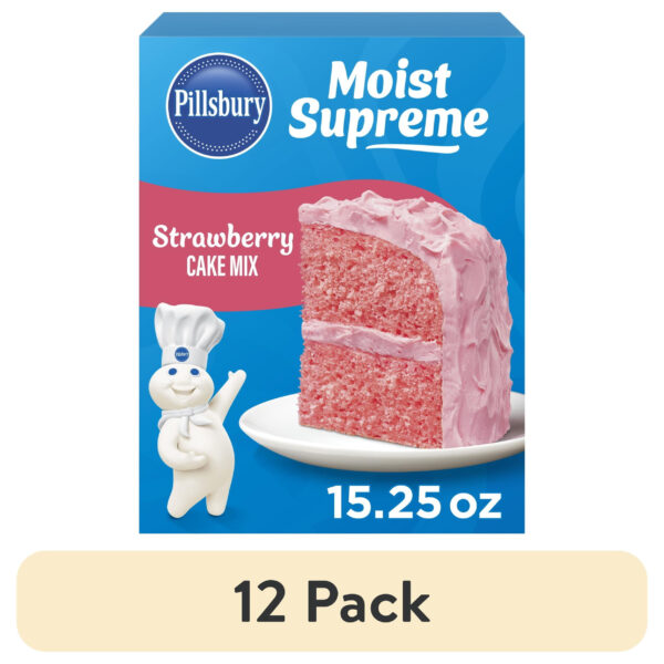(12 pack) Pillsbury Moist Supreme Strawberry Cake Mix, 15.25 oz Box