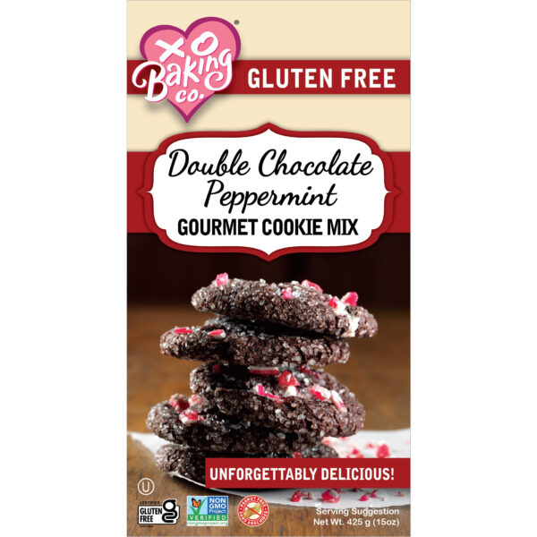 XO Baking Co. Gluten Free Double Chocolate Peppermint Gourmet Cookie Mix Non-GMO Kosher Dairy Free Peanut Free No Preservatives No Artificial Flavors or Colors, 15oz