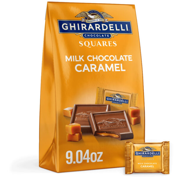 GHIRARDELLI Milk Chocolate Candy SQUARES with Caramel Filling, 9.04 oz Bag