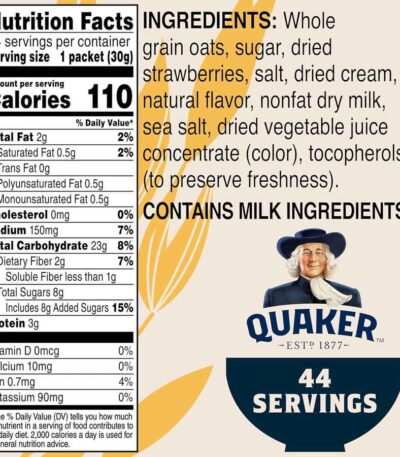 Quaker Instant Oatmeal Strawberries and Cream box