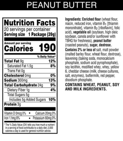 Austin Peanut Butter On Toasty Sandwich Crackers, 20 Count - nutrition facts