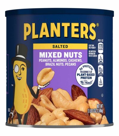 Large canister of PLANTERS salted mixed nuts
