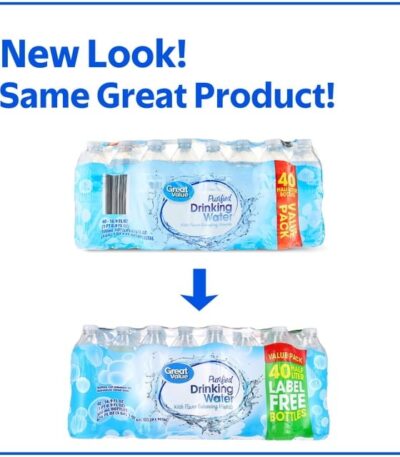 Bottled Great Value purified drinking water package