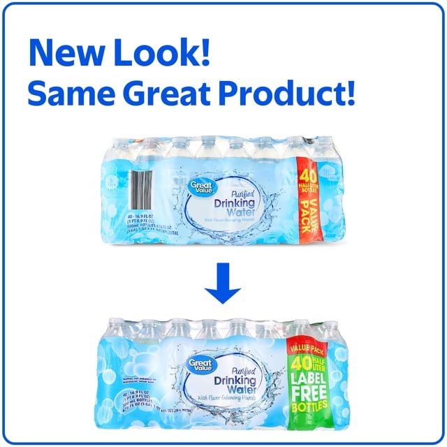 Bottled Great Value purified drinking water package